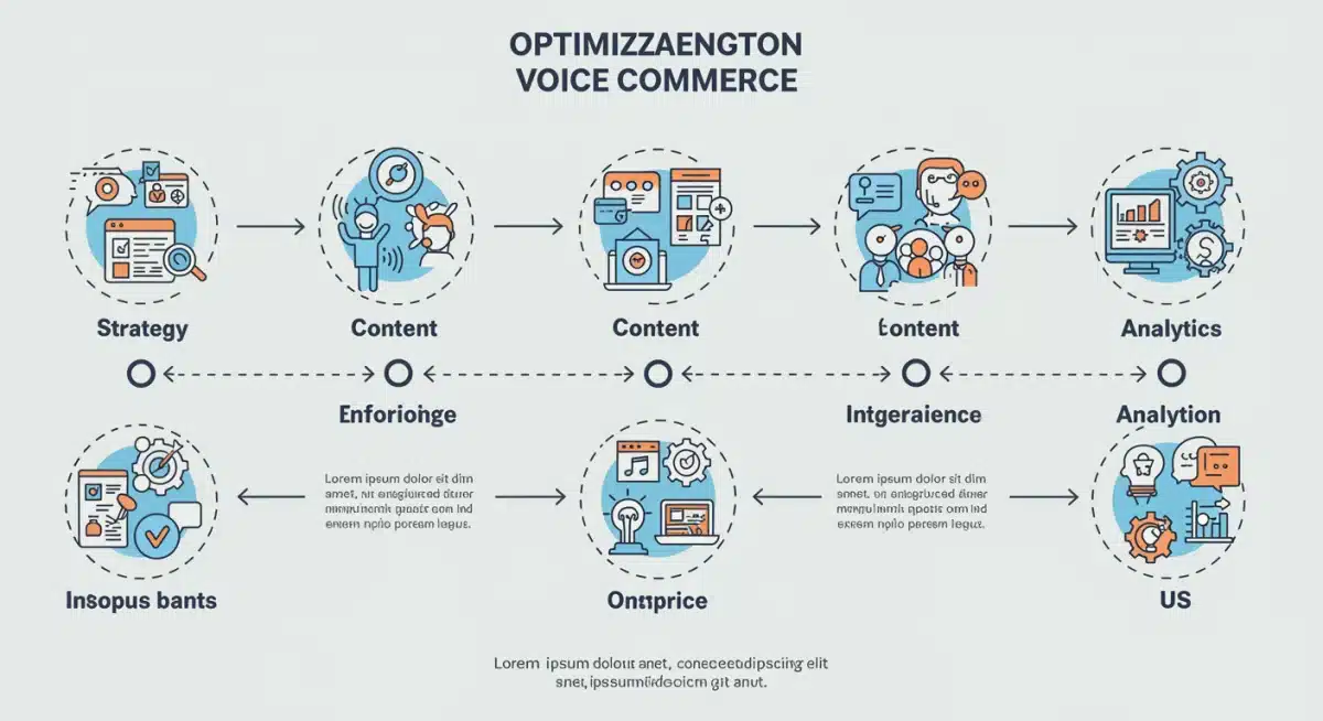 Infographic outlining a 6-step voice commerce optimization strategy for US brands.