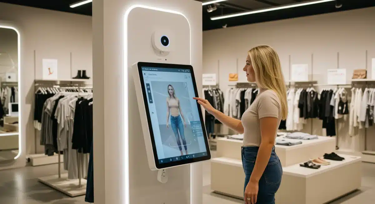 Customer using AR mirror in US experiential retail store