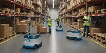 Autonomous mobile robots optimizing operations in a modern retail warehouse.
