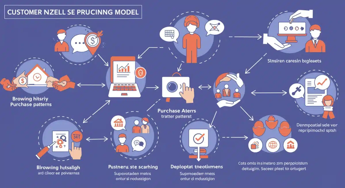 Infographic illustrating data points and customer journey for personalized pricing model