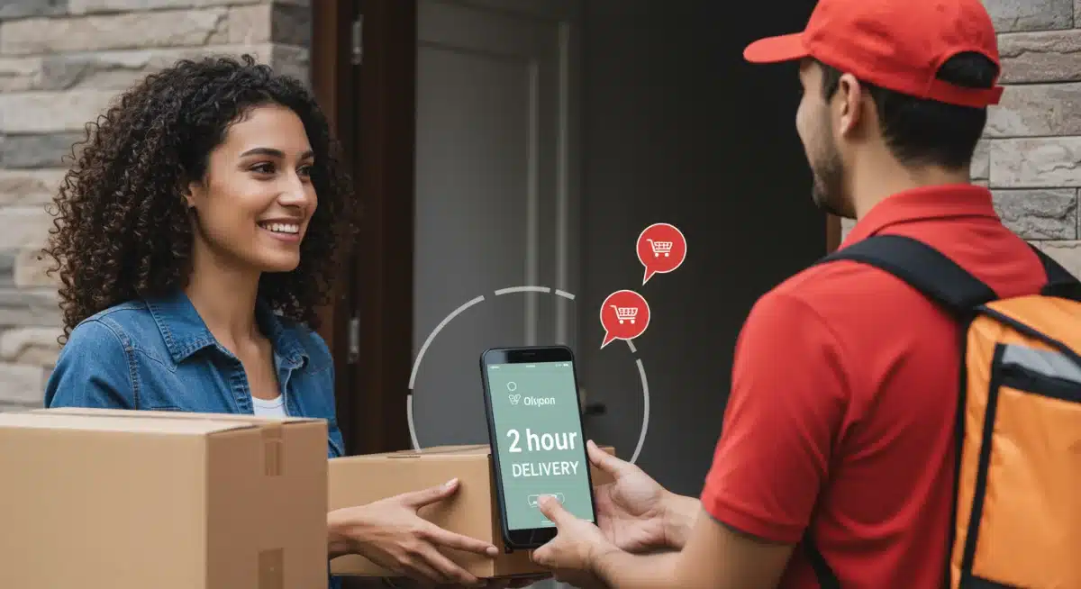 Customer receiving two-hour delivery package with satisfaction