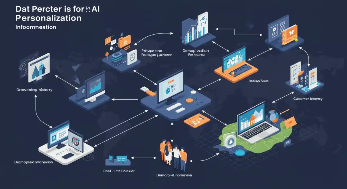 Infographic showing data collection and analysis for AI personalization in retail.