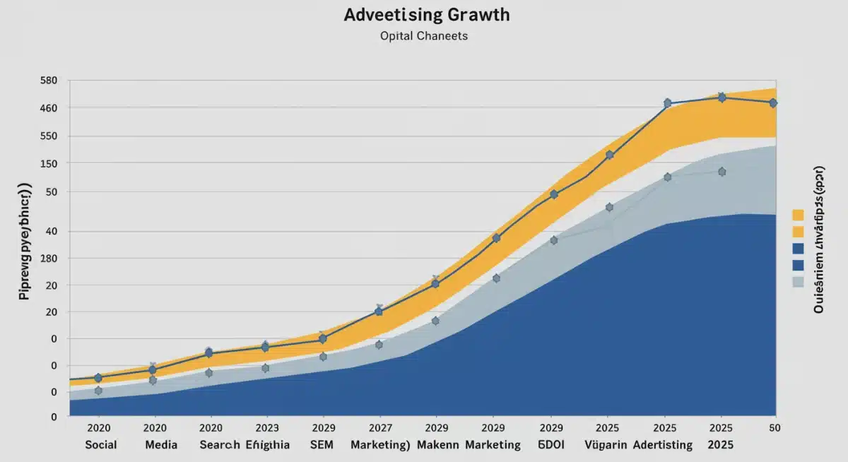 Growth chart showing projected US digital ad spend across various channels