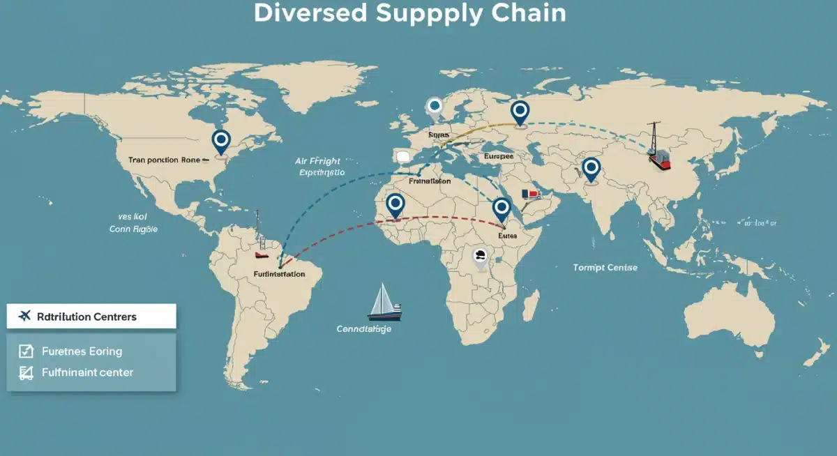 Diversified supply chain map showing multiple routes and fulfillment centers for enhanced resilience.