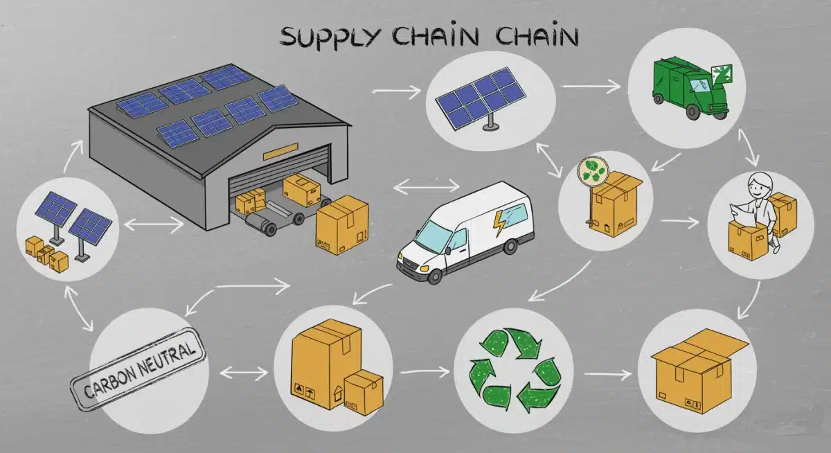 Eco-friendly supply chain with sustainable logistics and packaging.
