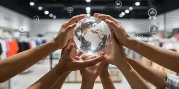 Hands holding transparent globe symbolizing ethical sourcing and supply chain transparency in retail for trust building