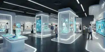Futuristic immersive retail store with AR and interactive displays