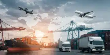 Global supply chain network with digital overlay, symbolizing e-commerce resilience and efficient logistics.