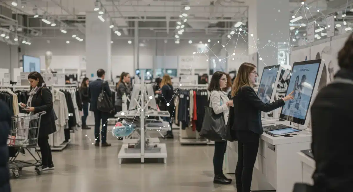 Shoppers in a modern retail store benefiting from personalized experiences driven by predictive analytics