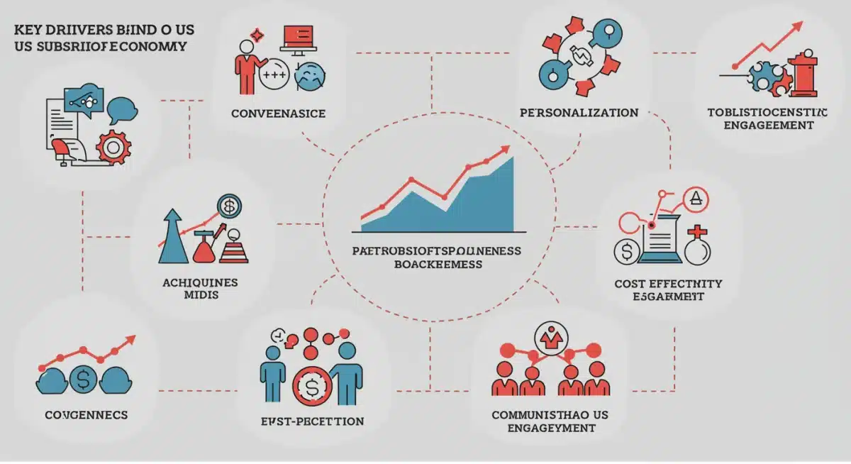 Infographic detailing key drivers of US subscription economy expansion, including convenience, personalization, and cost-effectiveness.