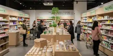 Sustainable retail store showcasing eco-friendly products and packaging