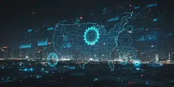 Illustration of a resilient US supply chain with interconnected gears and digital elements